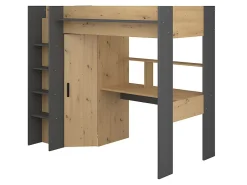Lit mezzanine avec bureau et armoire - 90 x 200 cm - Coloris : Chêne et anthracite + matelas - AUCKLAND><noscript><img width=