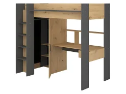 Lit mezzanine avec bureau et armoire - 90 x 200 cm - Coloris : Chêne et anthracite + matelas - AUCKLAND><noscript><img width=