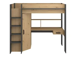 Vente-unique Lit mezzanine avec bureau et armoire - 90 x 200 cm - Coloris : Naturel et anthracite - AUCKLAND* Lit Mezzanine