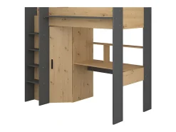 Vente-unique Lit mezzanine avec bureau et armoire - 90 x 200 cm - Coloris : Naturel et anthracite - AUCKLAND* Lit Mezzanine