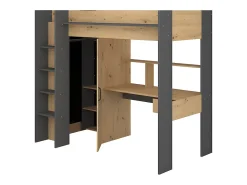 Vente-unique Lit mezzanine avec bureau et armoire - 90 x 200 cm - Coloris : Naturel et anthracite - AUCKLAND* Lit Mezzanine