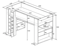 Vente-unique Lit mezzanine avec bureau et rangements intégrés - 90 x 200 cm - Chêne et blanc + matelas - NOAH II* Lit Mezzanine