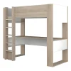 Lit mezzanine avec bureau et rangements intégrés - 90 x 200 cm - Chêne et blanc - NOAH II>Vente-unique Best