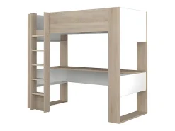 Lit mezzanine avec bureau et rangements intégrés - 90 x 200 cm - Chêne et blanc - NOAH II>Vente-unique Best