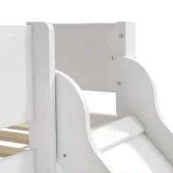 Simple Life Lit mezzanine avec toboggan, échelle droite à 3 marches, étagère amovible, MDF et pin, blanc naturel, 90x200cm*Enfant Lit Enfant