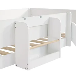 Simple Life Lit mezzanine avec toboggan, échelle droite à 3 marches, étagère amovible, MDF et pin, blanc naturel, 90x200cm*Enfant Lit Enfant