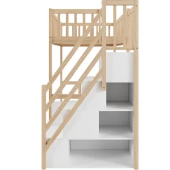Okwish Lit Mezzanine Bois 90x200 cm enfant avec Escalier Sécurisé et Rangement - Bois Naturel* Lit Mezzanine
