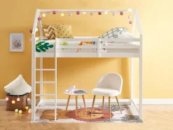 Vente-unique Lit mezzanine cabane 90 x 190 cm - Pin massif - Blanc - TARZIA*Enfant Lit Enfant