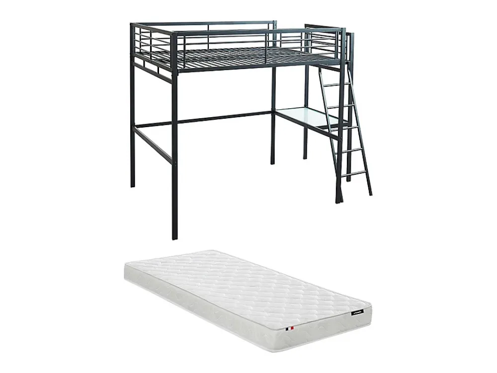 Vente-unique Lit mezzanine CASUAL II - 140 x 190 cm - plateforme bureau - Anthracite + matelas* Lit Mezzanine