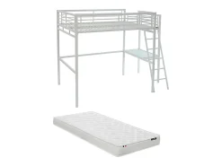 Vente-unique Lit mezzanine CASUAL II - 140 x 190 cm - plateforme bureau - Blanc + matelas* Lit Mezzanine