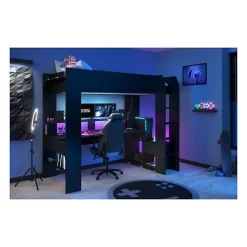 Lit mezzanine combine enfant LED Gamer ONLINE - 90 x 200 cm - Noir mat - Sommier inclus ->Parisot Clearance
