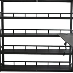 Lit mezzanine double 140x200 cm en métal avec rangements multiples, étagères, échelle à 4 marches et prise intégrée - noir><noscript><img width=