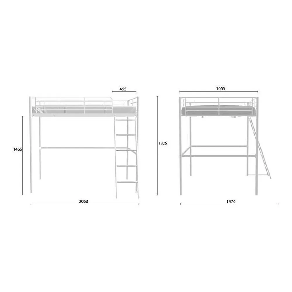 Generic Lit mezzanine ELIOT 140 x 190 cm - Métal - Sommier inclus - Blanc* Lit Mezzanine
