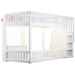 ModernLuxe Lit mezzanine en bois 90x200cm - avec armoire - escalier de rangement - éclairage LED - rose (matelas non inclus)* Lit Mezzanine