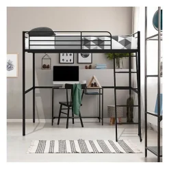 Lit mezzanine en metal - Noir - Sommier inclus - 140 x 200 cm - ELIOT>Generic Online