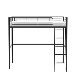 Lit mezzanine en metal - Noir - Sommier inclus - 140 x 200 cm - ELIOT><noscript><img width=