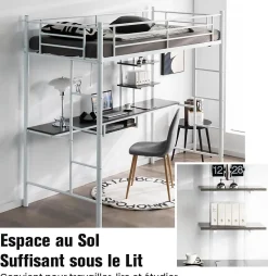 Giantex Lit Mezzanine en Métal avec Bureau, Lit Superposé 2 en 1 avec Poste de Travail, 2 Échelles et Garde-Corps, Blanc*Enfant Lit Enfant