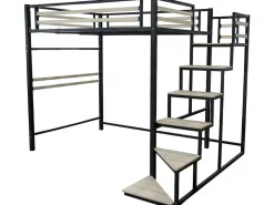Lit mezzanine en métal avec escalier "LENA" 140 x 190 cm Noir>Habitat Et Jardin