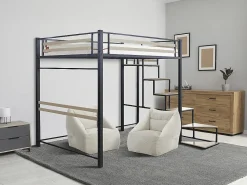 Lit mezzanine en métal avec escalier "LENA" 140 x 190 cm Noir>Habitat Et Jardin