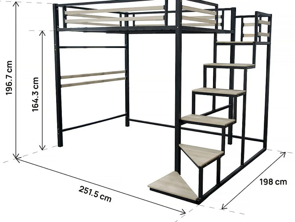 Lit mezzanine en métal avec escalier "LENA" 140 x 190 cm Noir>Habitat Et Jardin