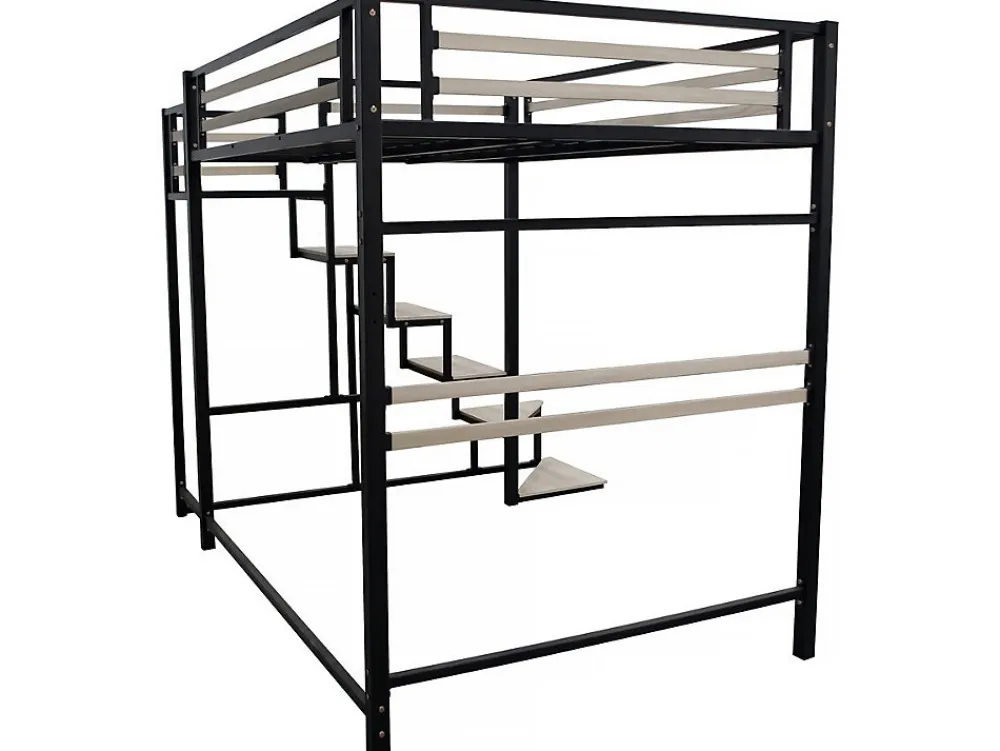 Lit mezzanine en métal avec escalier "LENA" 140 x 190 cm Noir>Habitat Et Jardin