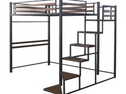 Lit mezzanine en métal avec escalier "LENA" 140 x 190 cm Noir et marron noyer>Habitat Et Jardin Sale