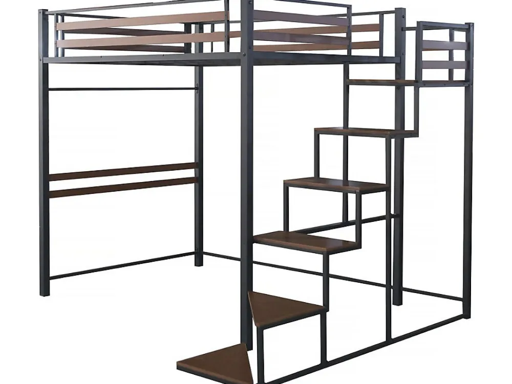 Lit mezzanine en métal avec escalier "LENA" 140 x 190 cm Noir et marron noyer>Habitat Et Jardin Sale
