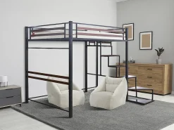 Lit mezzanine en métal avec escalier "LENA" 140 x 190 cm Noir et marron noyer>Habitat Et Jardin Sale