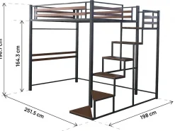 Lit mezzanine en métal avec escalier 
