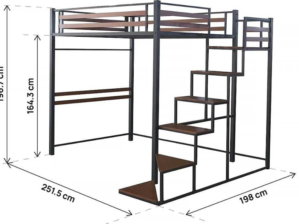 Lit mezzanine en métal avec escalier "LENA" 140 x 190 cm Noir et marron noyer>Habitat Et Jardin Sale