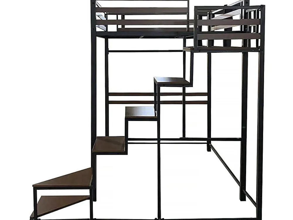 Lit mezzanine en métal avec escalier "LENA" 140 x 190 cm Noir et marron noyer>Habitat Et Jardin Sale