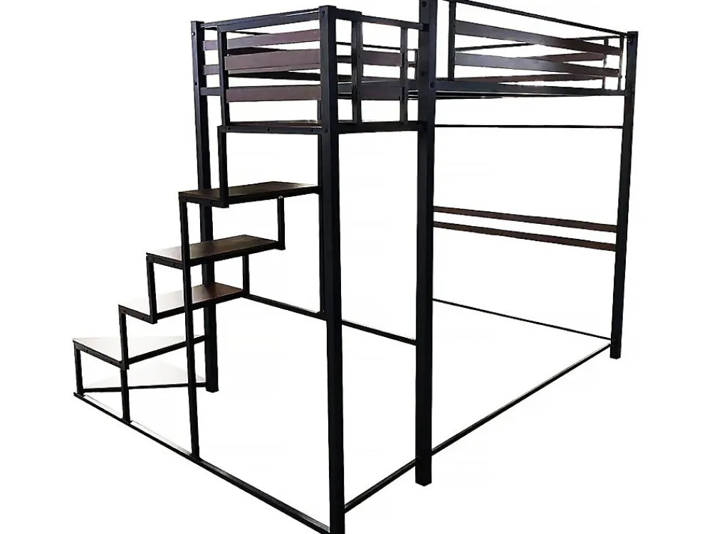 Lit mezzanine en métal avec escalier "LENA" 140 x 190 cm Noir et marron noyer>Habitat Et Jardin Sale