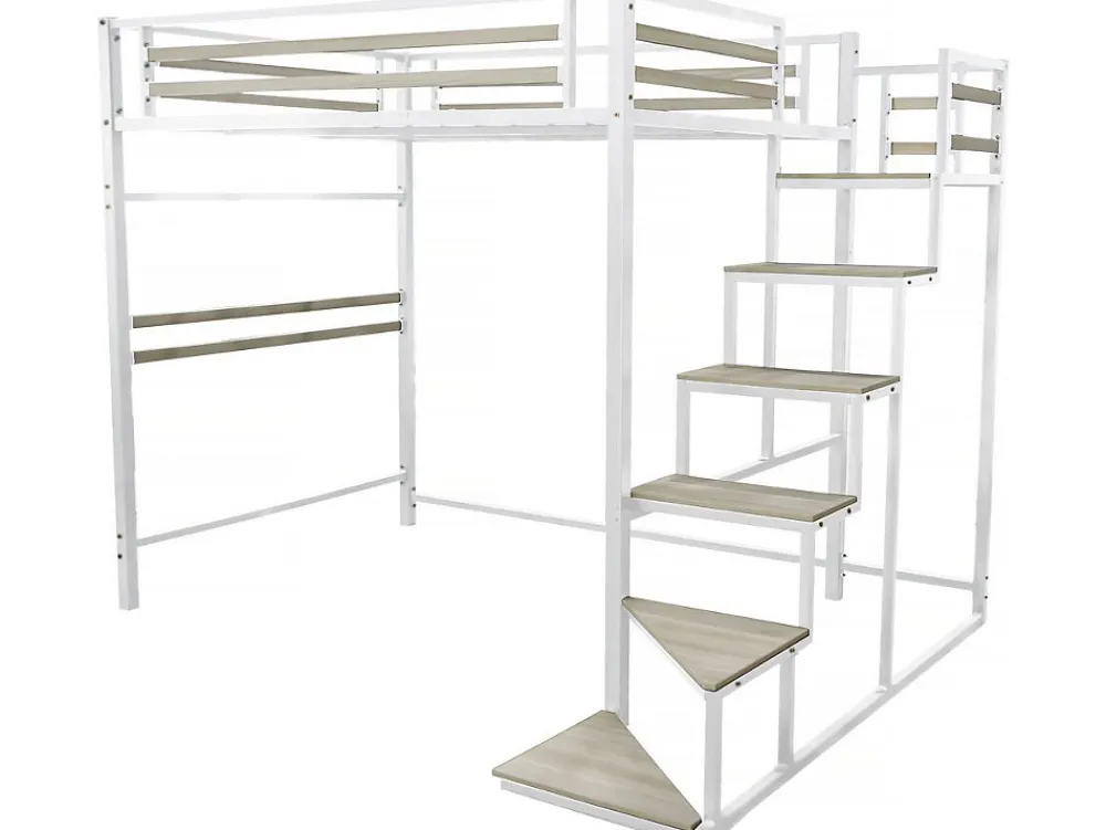 Lit mezzanine en métal avec escalier "LENA" 140 x 190 cm Blanc>Habitat Et Jardin New