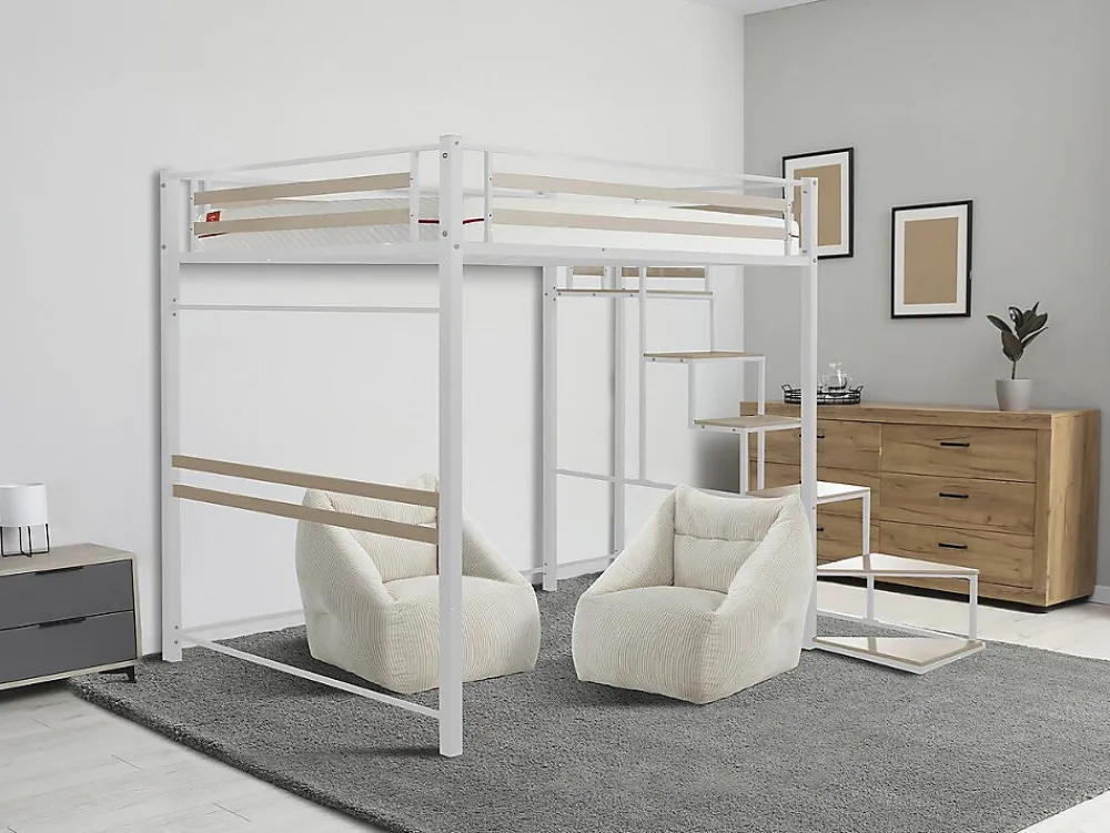 Lit mezzanine en métal avec escalier "LENA" 140 x 190 cm Blanc>Habitat Et Jardin New