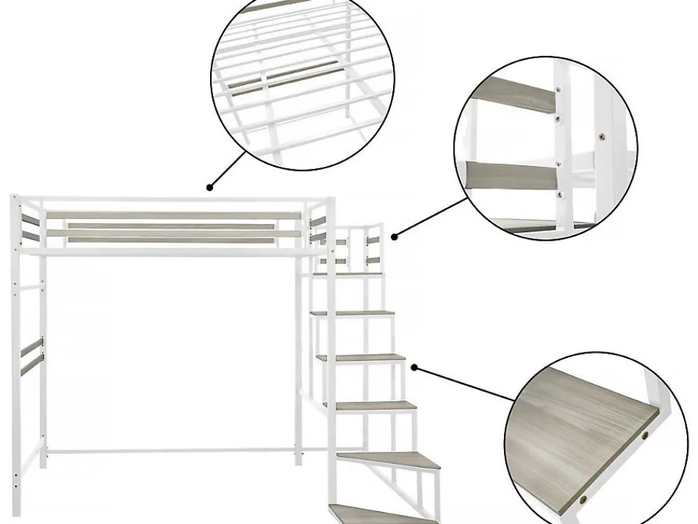Lit mezzanine en métal avec escalier "LENA" 140 x 190 cm Blanc>Habitat Et Jardin New