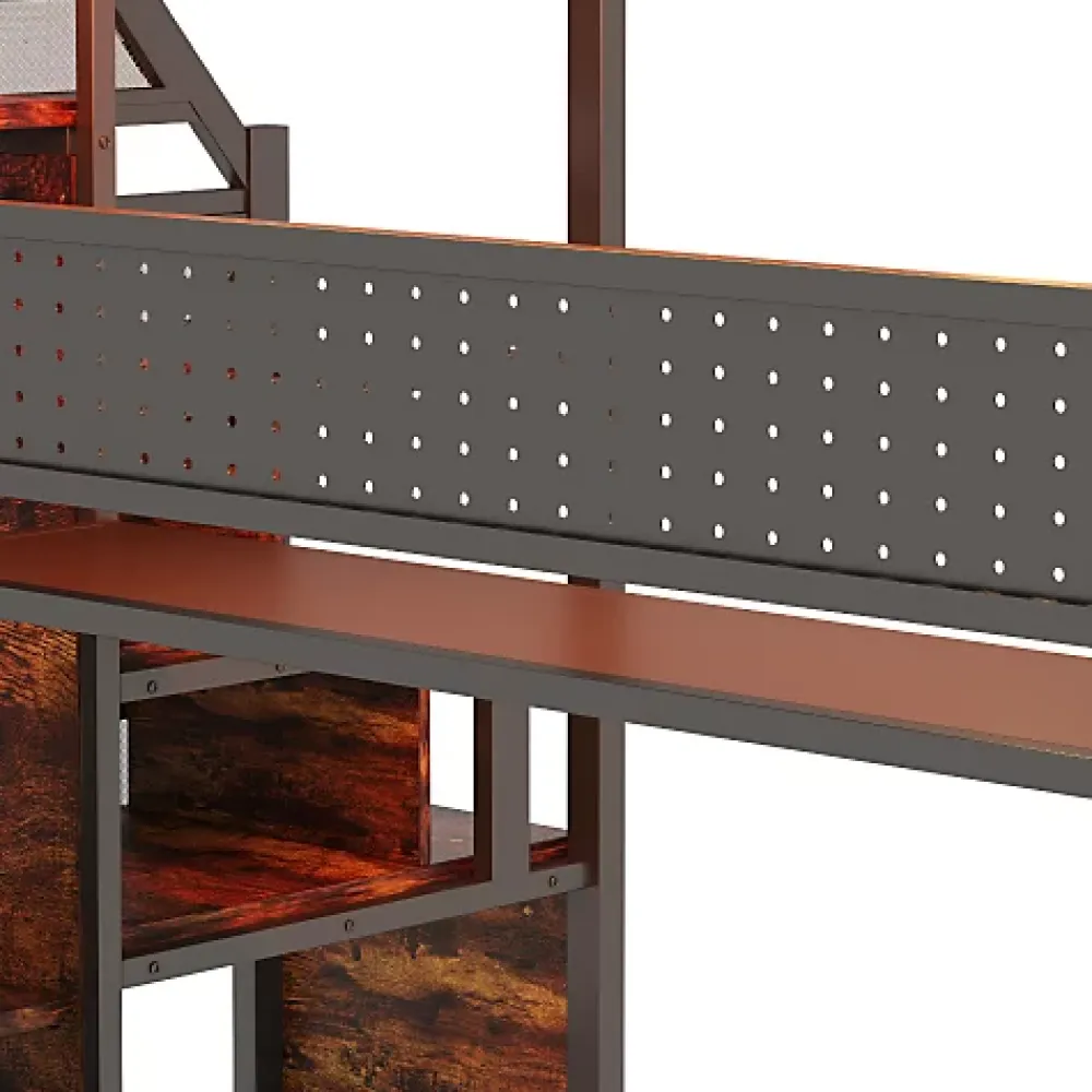 ModernLuxe Lit mezzanine en métal 90x200 cm avec armoire et bureau - avec LED - compartiments de rangement - noir (sans matelas)* Lit Mezzanine