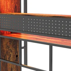 Lit mezzanine en métal 90x200 cm avec escalier - armoire et bureau avec panneau perforé - avec LED - noir (sans matelas)><noscript><img width=