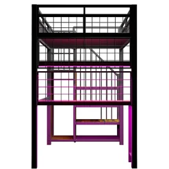 Lit mezzanine en métal 90x200 cm avec LED - prise de recharge - échelle de rangement - étagères et bureau - noir (sans matelas)><noscript><img width=
