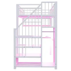 ModernLuxe Lit mezzanine en métal 90x200 cm avec LED - prise de recharge - échelle de rangement - étagères et bureau - blanc (sans matelas)* Lit Mezzanine