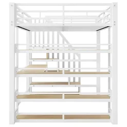 ModernLuxe Lit mezzanine en métal 140x200cm - Avec bureau et compartiments de rangement - Avec LED et port USB - MDF - Blanc (sans matelas)* Lit Mezzanine