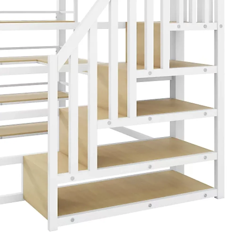 ModernLuxe Lit mezzanine en métal 140x200cm - Avec bureau et compartiments de rangement - Avec LED et port USB - MDF - Blanc (sans matelas)* Lit Mezzanine