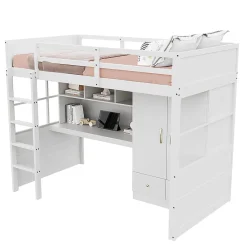 Blackcolors Lit mezzanine enfant avec bureau et armoire,90x200cm,blanc,avec échelle et rangement*Enfant Lit Enfant
