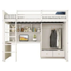 Blackcolors Lit mezzanine enfant avec bureau et armoire,90x200cm,blanc,avec échelle et rangement*Enfant Lit Enfant