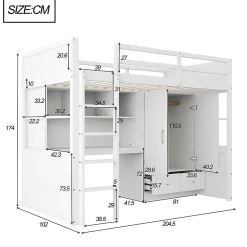 Blackcolors Lit mezzanine enfant avec bureau et armoire,90x200cm,blanc,avec échelle et rangement*Enfant Lit Enfant