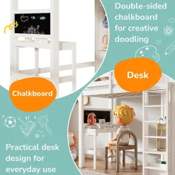 Lit Mezzanine Enfant Simple 90x200 cm - Bureau, Armoire Ouverte et Étagères, Barrières de Sécurité - sans Matelas - Blanc><noscript><img width=