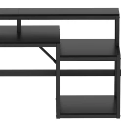 Okwish Lit Mezzanine Enfant 90x200 cm Avec Bureau, LED, Escalier de Rangement, Garde-Corps et Ports USB, Sans Matelas, Métal + MDF, Noir* Lit Simple