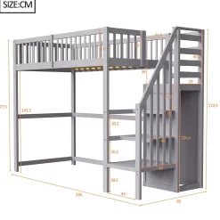 Lit Mezzanine enfant 90x200 cm avec Rangement, Escalier et Petit Dressing Intégré Bois Gris, Multifonction pour Chambre Ado, Gris><noscript><img width=