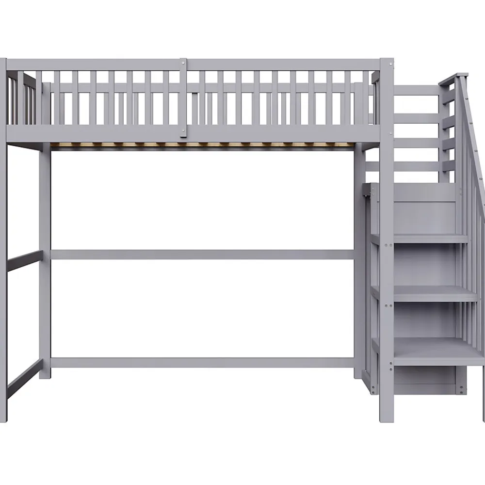 Lit Mezzanine enfant 90x200 cm avec Rangement, Escalier et Petit Dressing Intégré Bois Gris, Multifonction pour Chambre Ado, Gris>Okwish Sale