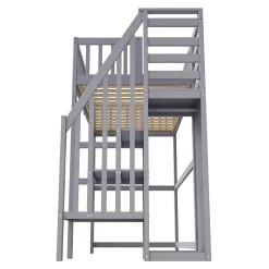 Lit Mezzanine enfant 90x200 cm avec Rangement, Escalier et Petit Dressing Intégré Bois Gris, Multifonction pour Chambre Ado, Gris><noscript><img width=