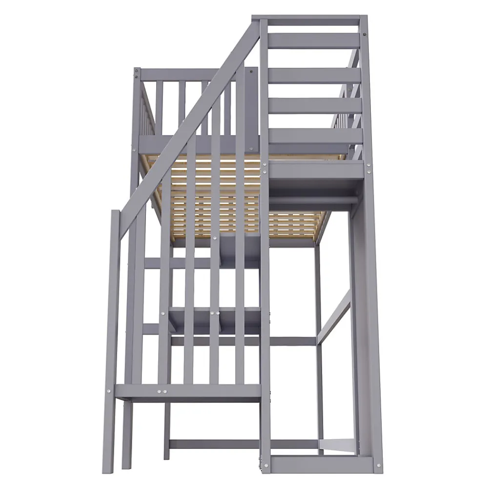 Lit Mezzanine enfant 90x200 cm avec Rangement, Escalier et Petit Dressing Intégré Bois Gris, Multifonction pour Chambre Ado, Gris>Okwish Sale